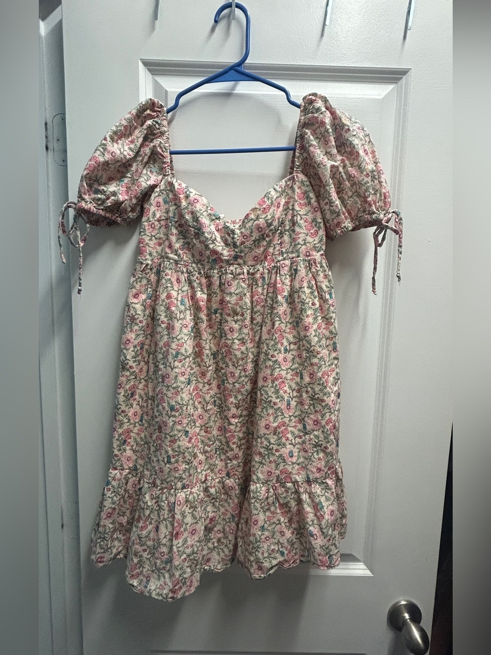 Olivaceous Floral Puff Sleeve Babydoll Mini Dress